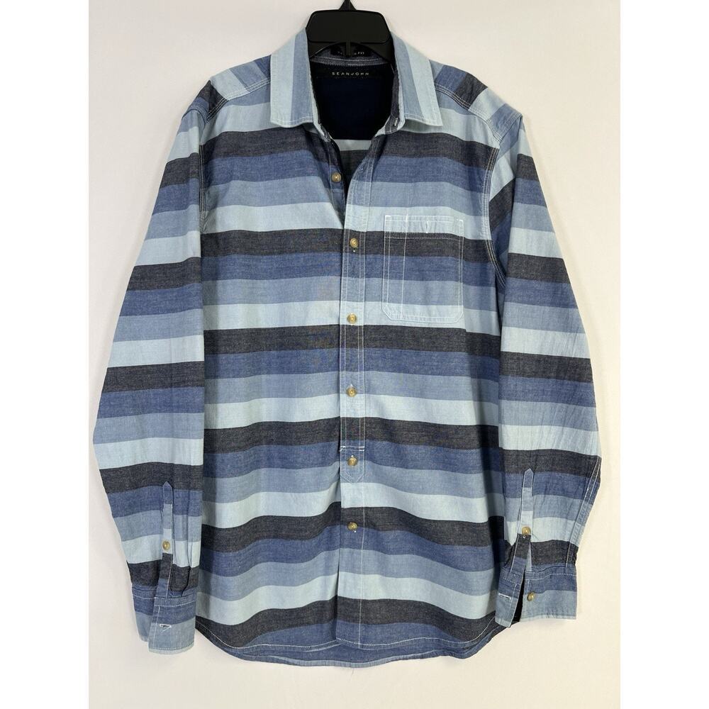 Sean John Men's XL Tailored Fit Casual Button Up Shirt Linen Cotton Blend Blue